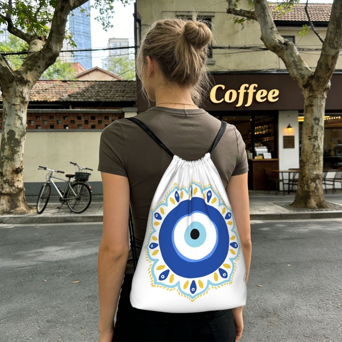 Ethnic Fashion Book - 邪眼エスニックミスティックギリシャお守りトルコバックパックファッション巾着バッグ雑貨バッグブックバッグ男性女性学生用