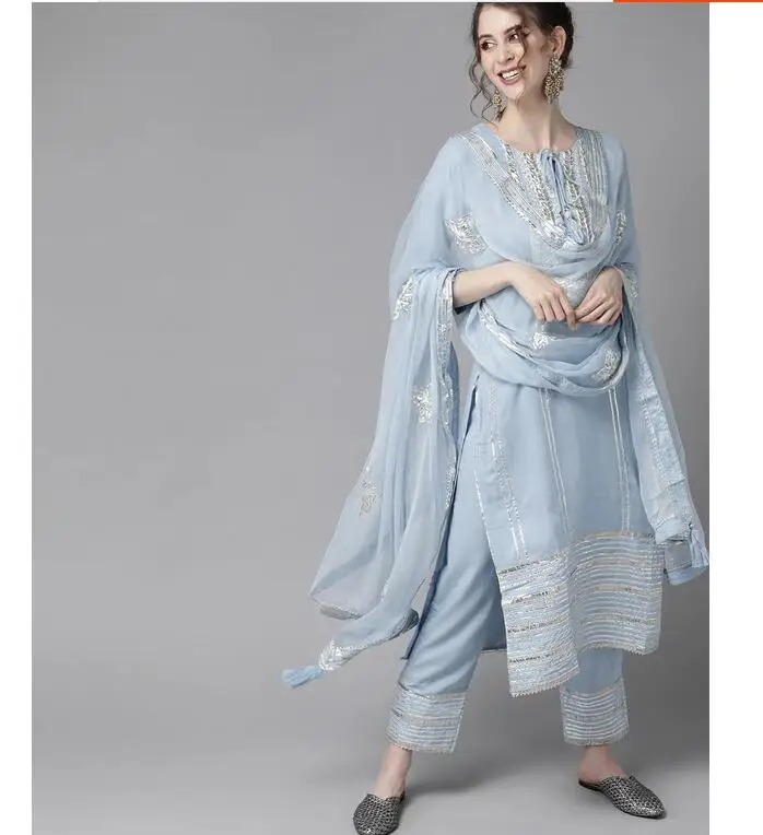 Salwar Kameez Set - 女性のためのエスニックスタイルの刺embroidered服,トップス,パンツ,スカーフ,伝統的なインドの服