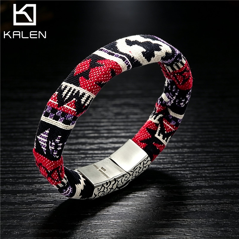 Ethnic Fashion Bd - KALEN ボヘミアン メンズ ステンレススチール ブレスレット ヴィンテージ