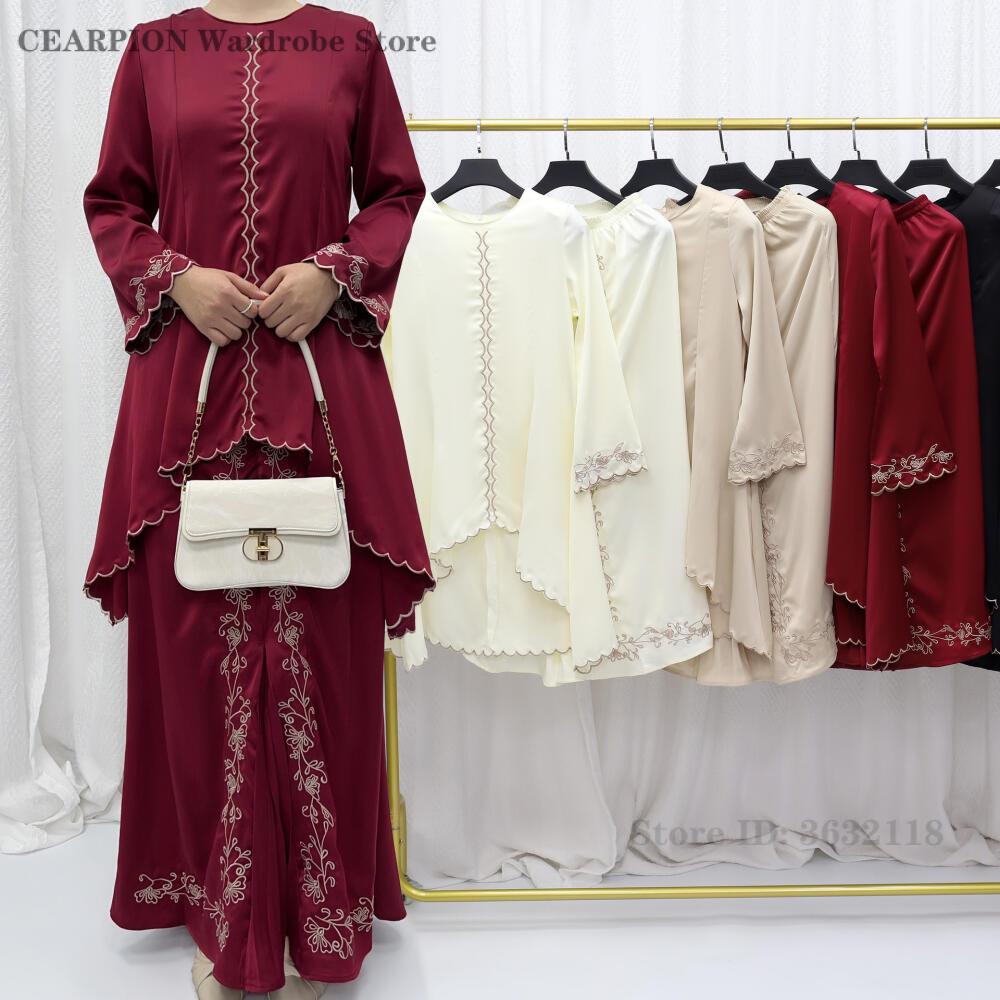 Salwar Kameez Set - 2026年新作 中東伝統衣装 美しい刺繍入りムスリムドレス ドバイセット レディースアバヤ イスラム衣装