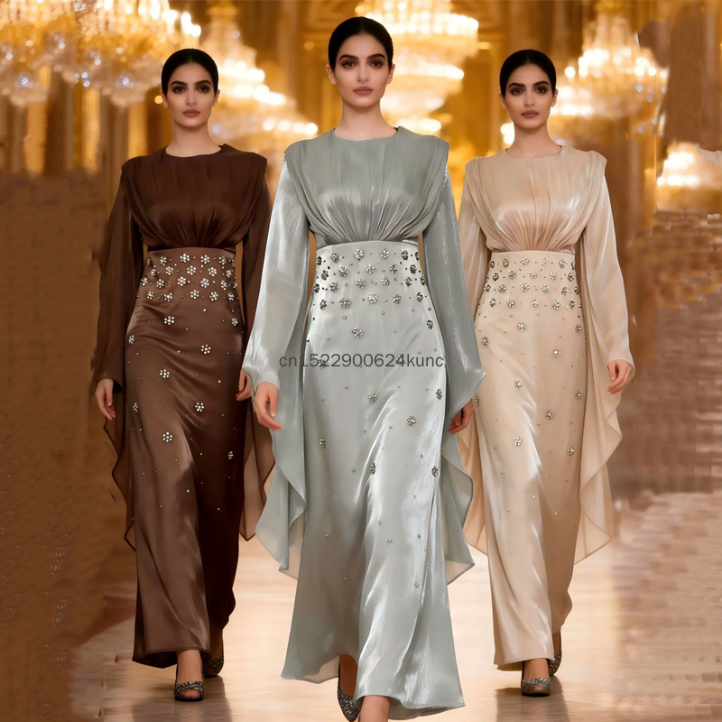 Salwar Kameez Set - 2ピースセット カスタマイズ可能 ラグジュアリーラインストーン パーティーイブニングドレス レディース 流れるようなサテン生地
