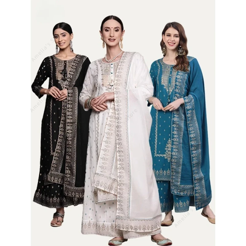 Salwar Kameez Set - インドの女性のパンジャブスーツ 3 点セット コットン 花柄 クルタ