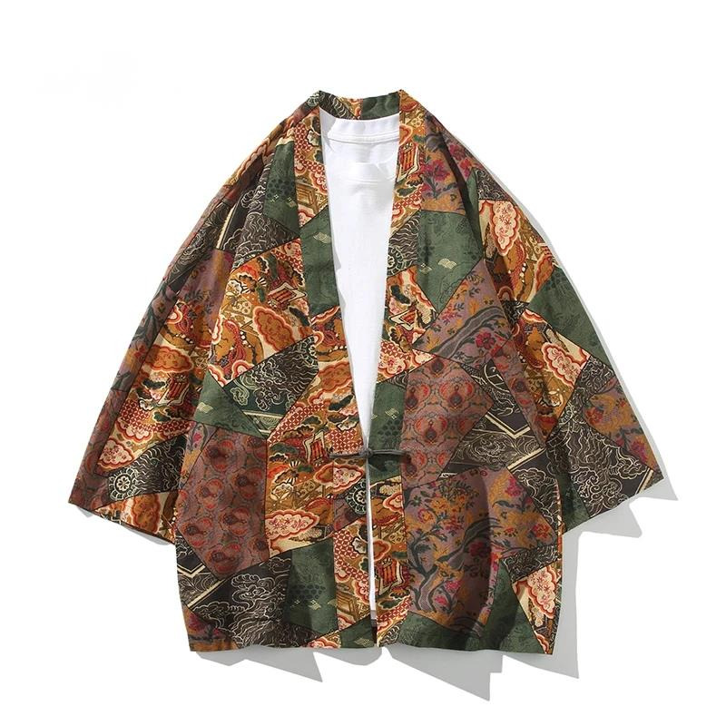 Ethnic Fashion Women - エスニックスタイルプリント浴衣男性女性ファッションコットンリネンカーディガンブラウスアジア服原宿日本のコスプレ着物