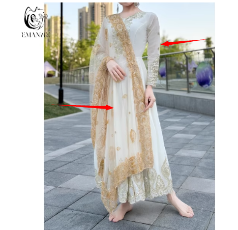 インドの伝統的な衣装 女性用刺繍入り新疆舞踊衣装 - Salwar Kameez Set のレビューと価格