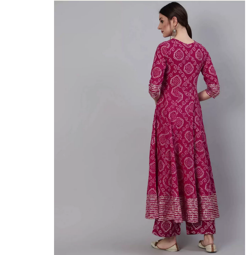 インド産純綿ローズレッドプリント女性用3点セット（春夏向け） - Salwar Kameez Set のレビューと価格