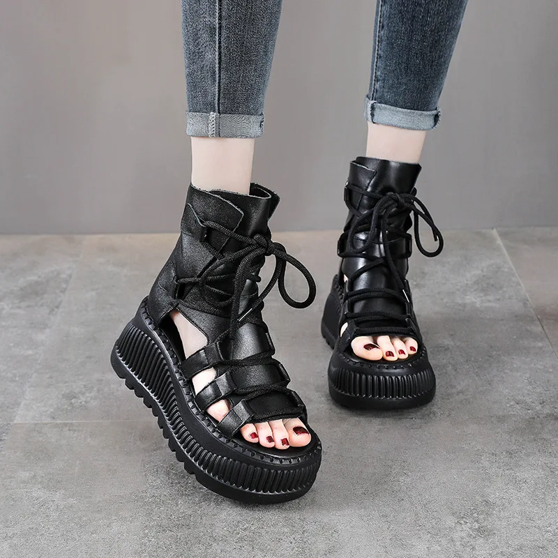 8 センチメートルエスニック牛本革アンクルブーツ女性中空ピー - Ethnic Fashion Women のレビューと価格