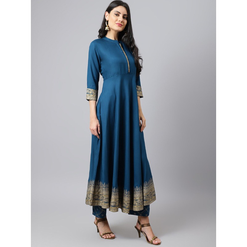インド民族衣装 女性用クルタセット ブループリント コットン - Salwar Kameez Set のレビューと価格