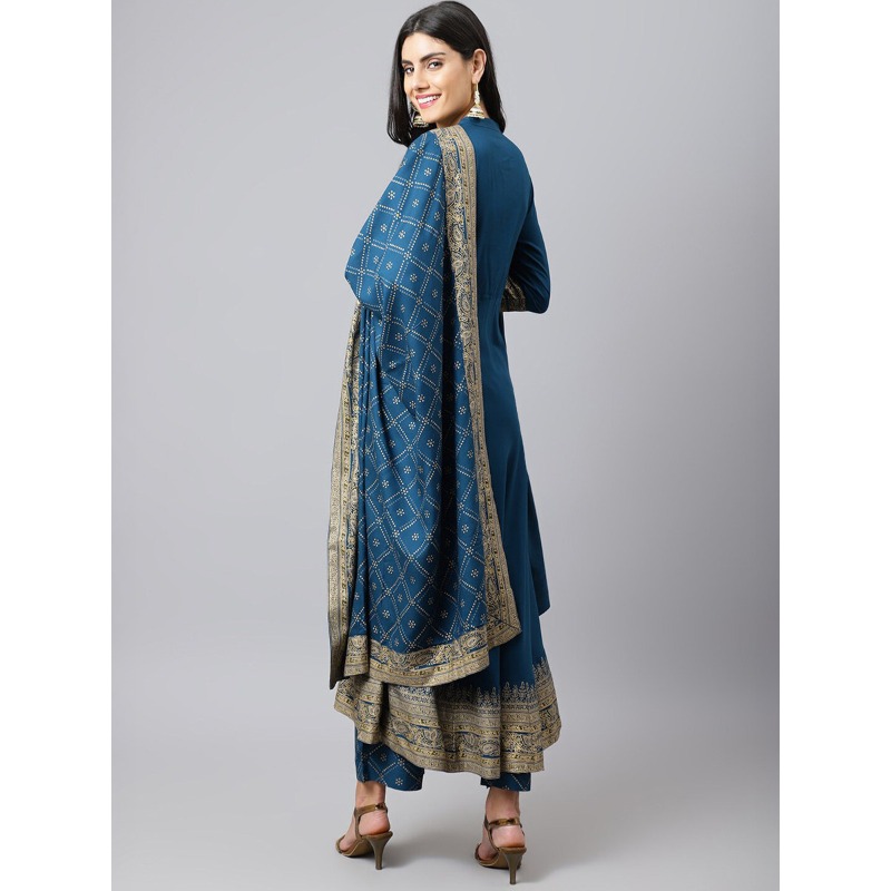 インド民族衣装 女性用クルタセット ブループリント コットン - Salwar Kameez Set のレビューと価格