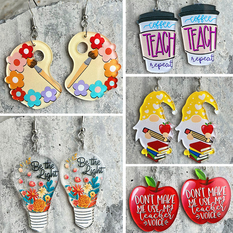 教師の日イヤリング学生アップルブック鉛筆アート教師学生イヤリ - Ethnic Fashion Book のレビューと価格