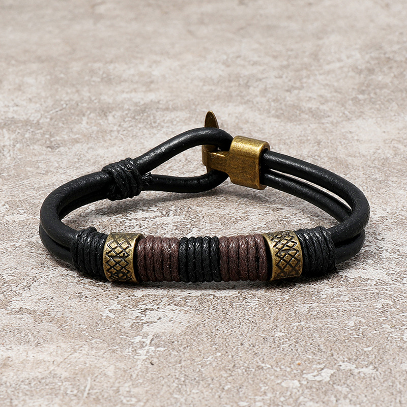 高品質メンズパンクスタイルエスニックブレスレット黒個性レザー - Ethnic Fashion Pk のレビューと価格