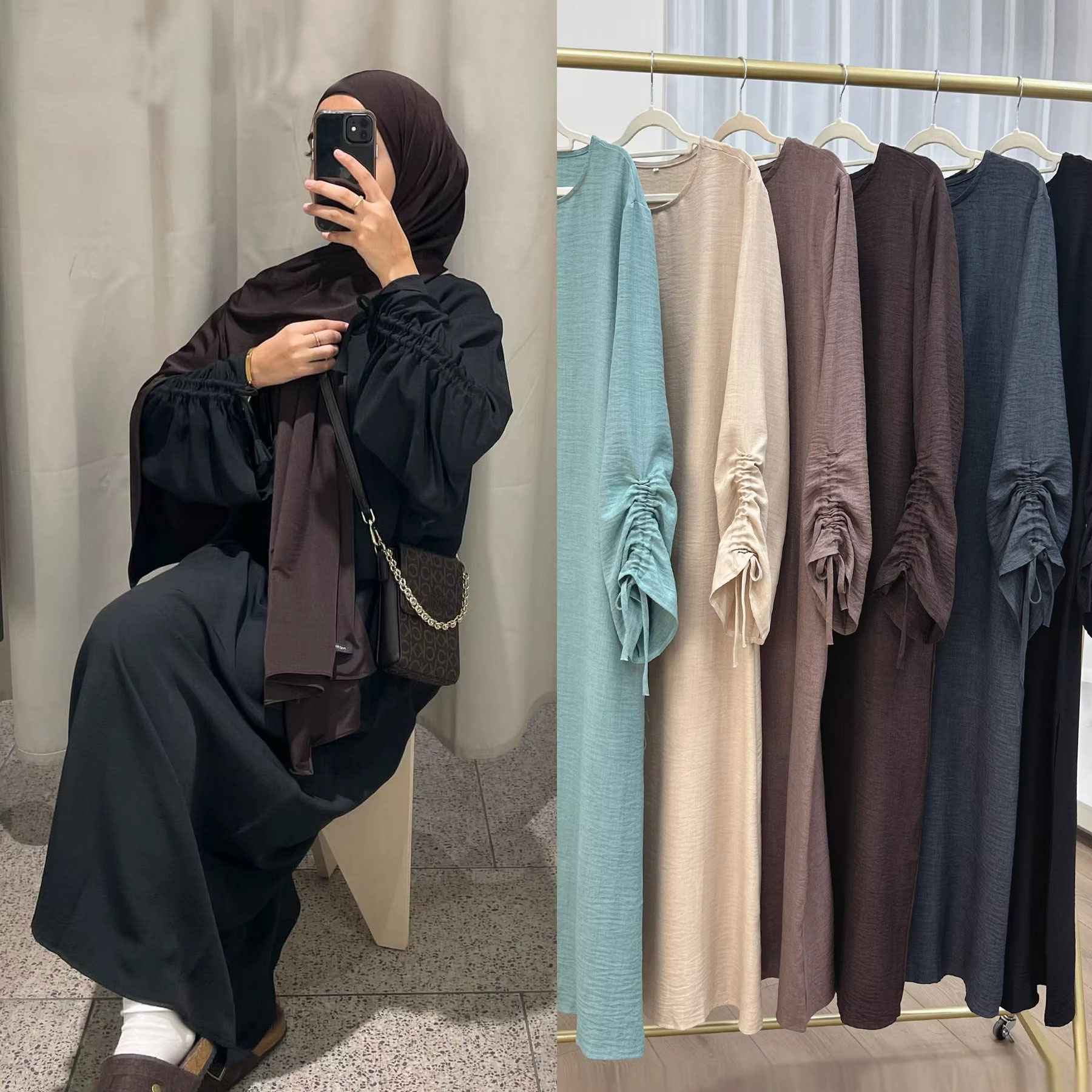 アバヤ-女性のためのレースアップスリーブのイスラム教徒のドレ - Abaya Modest Wear のレビューと価格