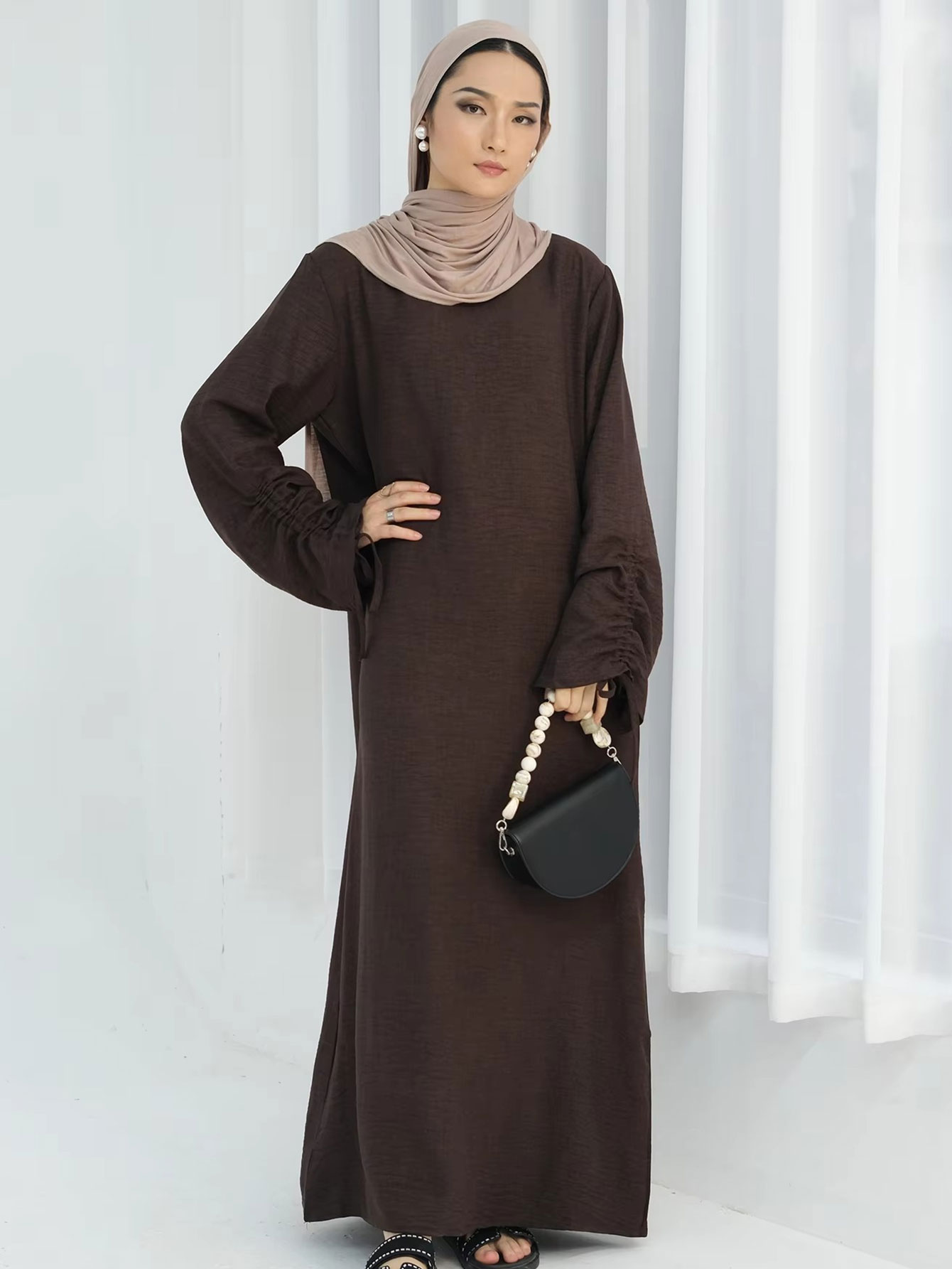 アバヤ-女性のためのレースアップスリーブのイスラム教徒のドレ - Abaya Modest Wear のレビューと価格