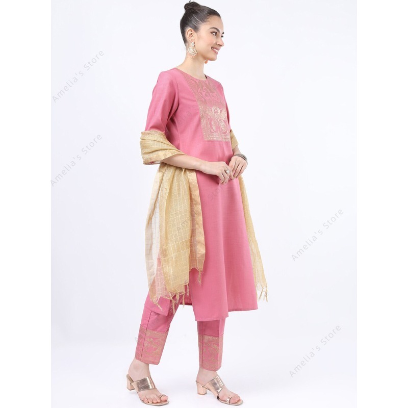 インド/パキスタン女性用ピンククルタ3点セット民族衣装サルワ - Salwar Kameez Set のレビューと価格