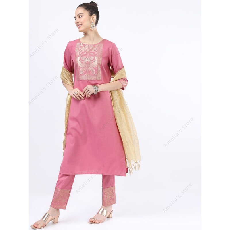 インド/パキスタン女性用ピンククルタ3点セット民族衣装サルワ - Salwar Kameez Set のレビューと価格