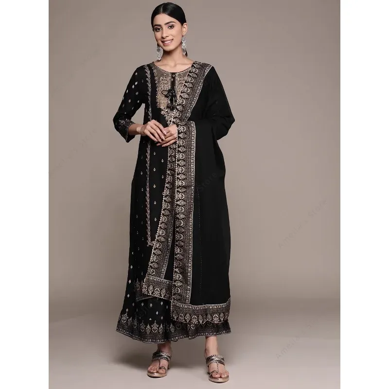 インドの女性のパンジャブスーツ 3 点セット コットン 花柄 - Salwar Kameez Set のレビューと価格