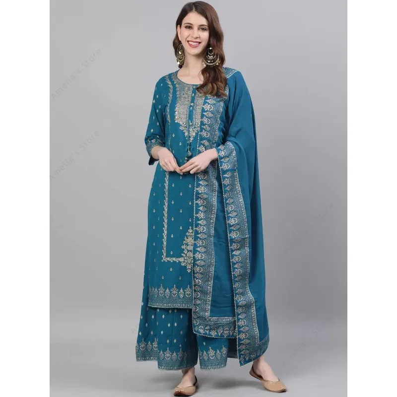 インドの女性のパンジャブスーツ 3 点セット コットン 花柄 - Salwar Kameez Set のレビューと価格