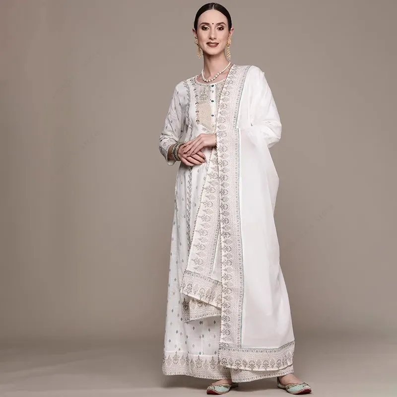 インドの女性のパンジャブスーツ 3 点セット コットン 花柄 - Salwar Kameez Set のレビューと価格