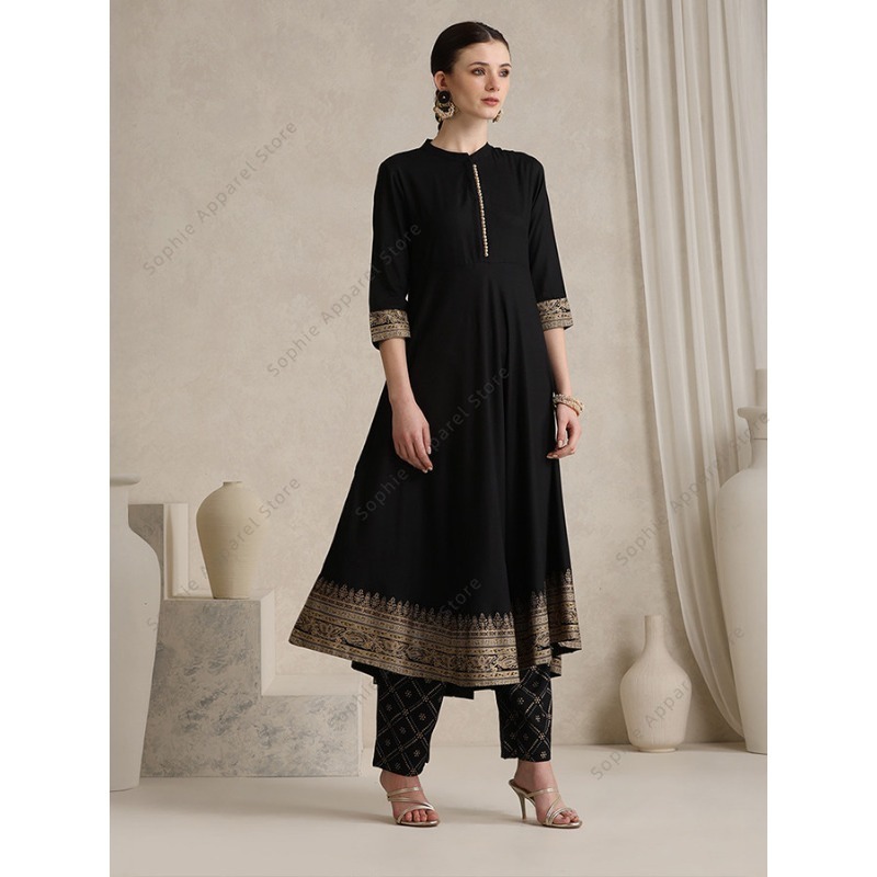 エレガントな黒のインドのサルワール・カミーズ・ドゥパッタセッ - Salwar Kameez Set のレビューと価格