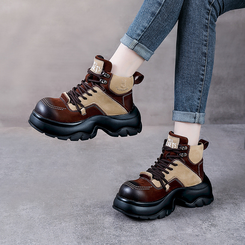6 センチメートル本革ウェッジファッションブーツワイドトゥア - Ethnic Fashion Women のレビューと価格