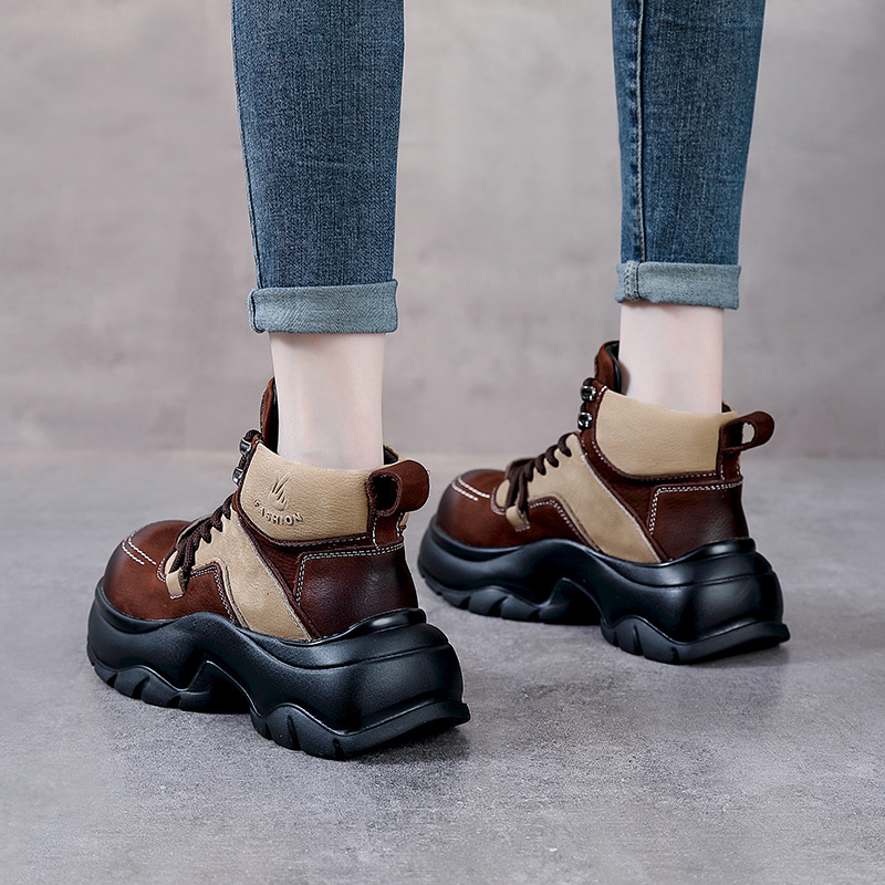6 センチメートル本革ウェッジファッションブーツワイドトゥア - Ethnic Fashion Women のレビューと価格