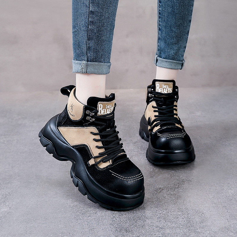 6 センチメートル本革ウェッジファッションブーツワイドトゥア - Ethnic Fashion Women のレビューと価格